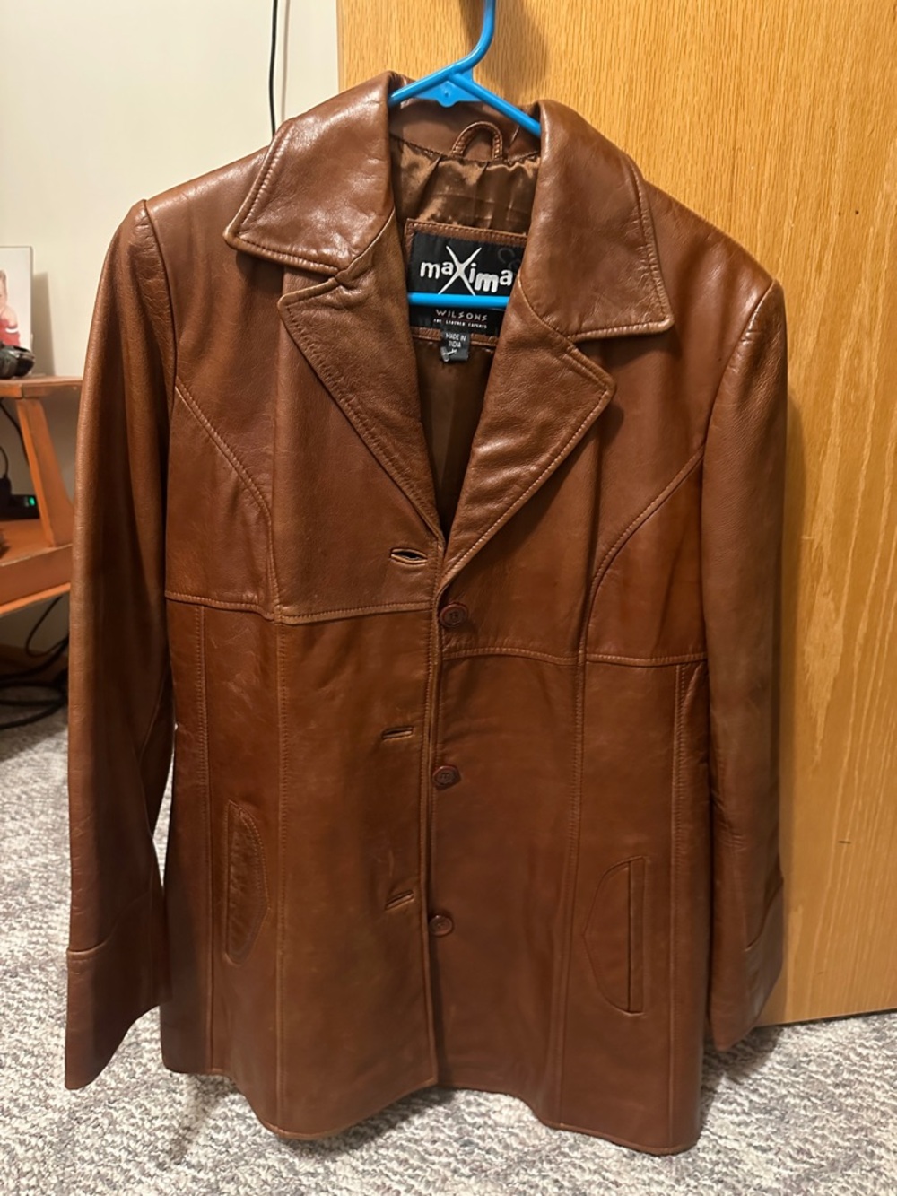 Vintage Maxima Brown Leather Button-Front Men's Jacket